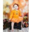 Halloween Orange Long Sleeve Baby Bodysuit Pettiskirt & Pumpkin & Orange Black Striped Rabbit Bunny Ear Bow Headband JS3949